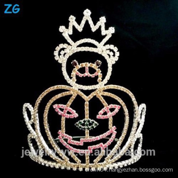 Fashion Crystal Halloween Bear And Pumpkins Crown, Pageant Crown For Halloween